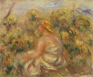 Vrouw met hoed in een landschap (ca. 1918)